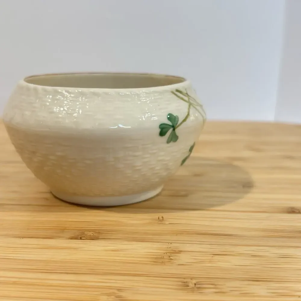 Belleek Ireland Millennium 2000 Shamrock Bowl Basketweave 4.5” Irish Porcelain